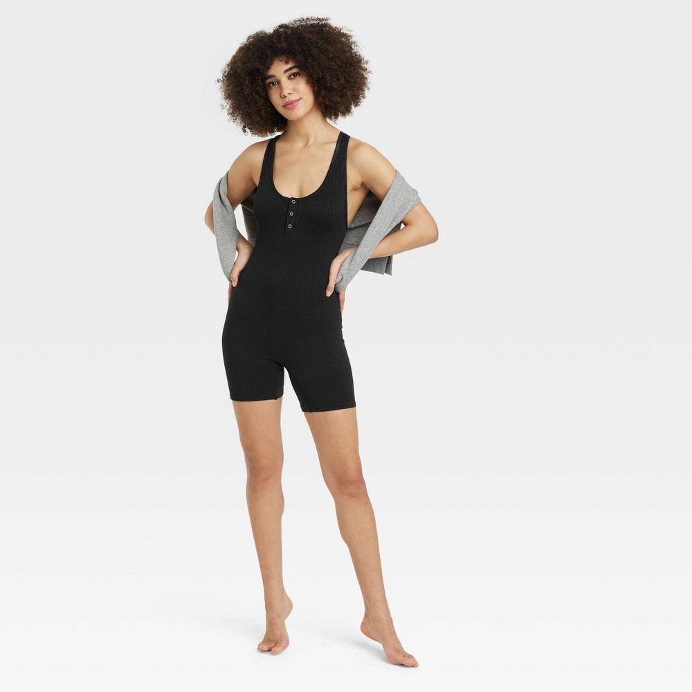 Women's Waffle Seamless Romper - Colsie™ Black L