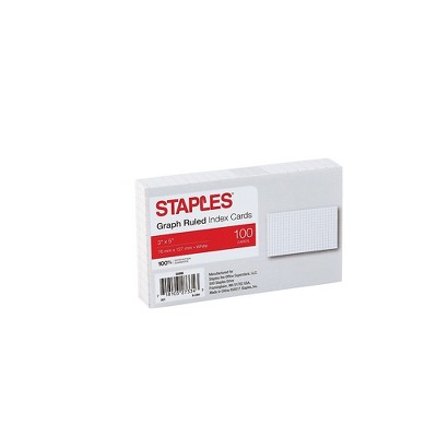Staples 3" x 5" Graph Ruled White Index Cards 100/Pack TR50996