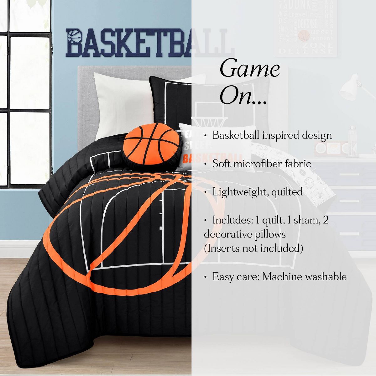 Kids' Basketball Game Quilt Set Black - Lush Décor - thumbnail 8