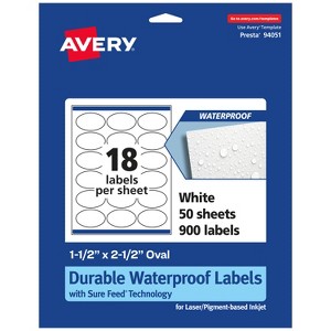Avery Durable Waterproof Oval Labels with Sure Feed, 1.5" x 2.5" - 1 of 4
