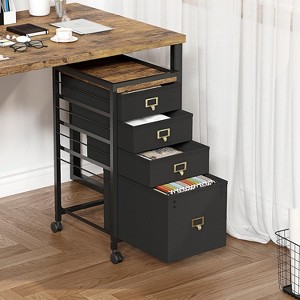 2-4 Drawer File Cabinet, Mobile Filing Cabinet Fits Letter Size or A4, Fabric Vertical File on Wheels, Home Office Small Under Desk Storage, Black - 1 of 4