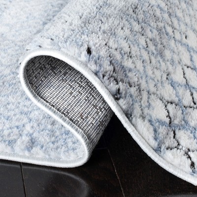 Hand-knotted Grey and Light Blue Geometric Runner Rug