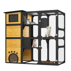 SEVOBAL Large Cat Catio 4 Tiers Cat Enclosure Outdoor Cat House Weatherproof Window Multi Cats Platforms Pet Crate Pet House, Brown, 77.25"*36"*70" - 1 of 4