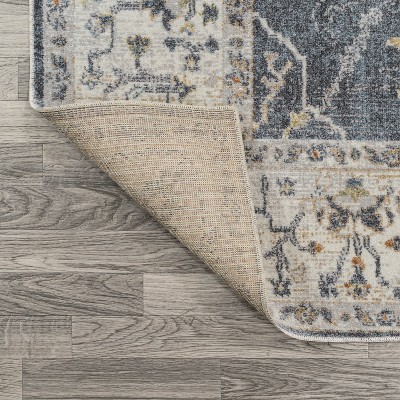 Dark Gray and Cream 8' x 10' Reversible Washable Synthetic Area Rug