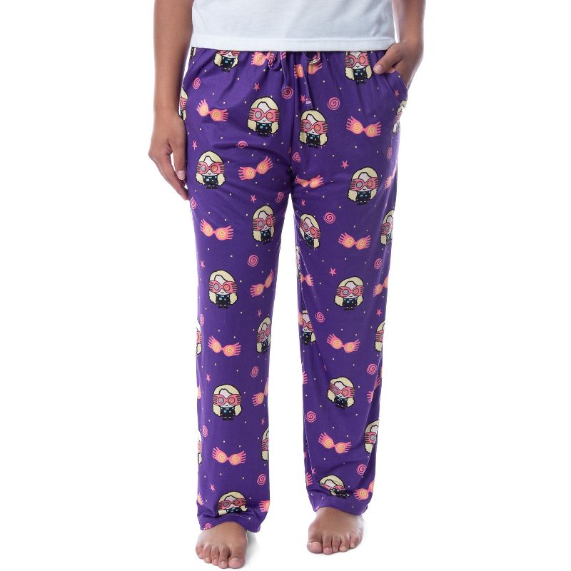 Harry Potter Womens' Luna Lovegood Glasses Chibi Allover Print Pajama Pants Purple, 1 of 5