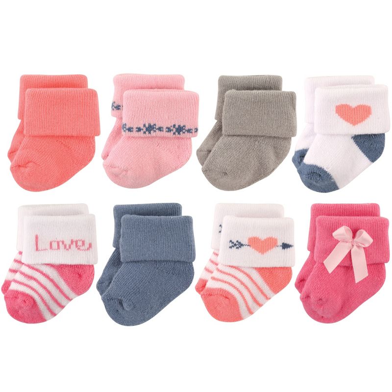 Hudson Baby Infant Girl Cotton Rich Newborn and Terry Socks, Love, 1 of 3