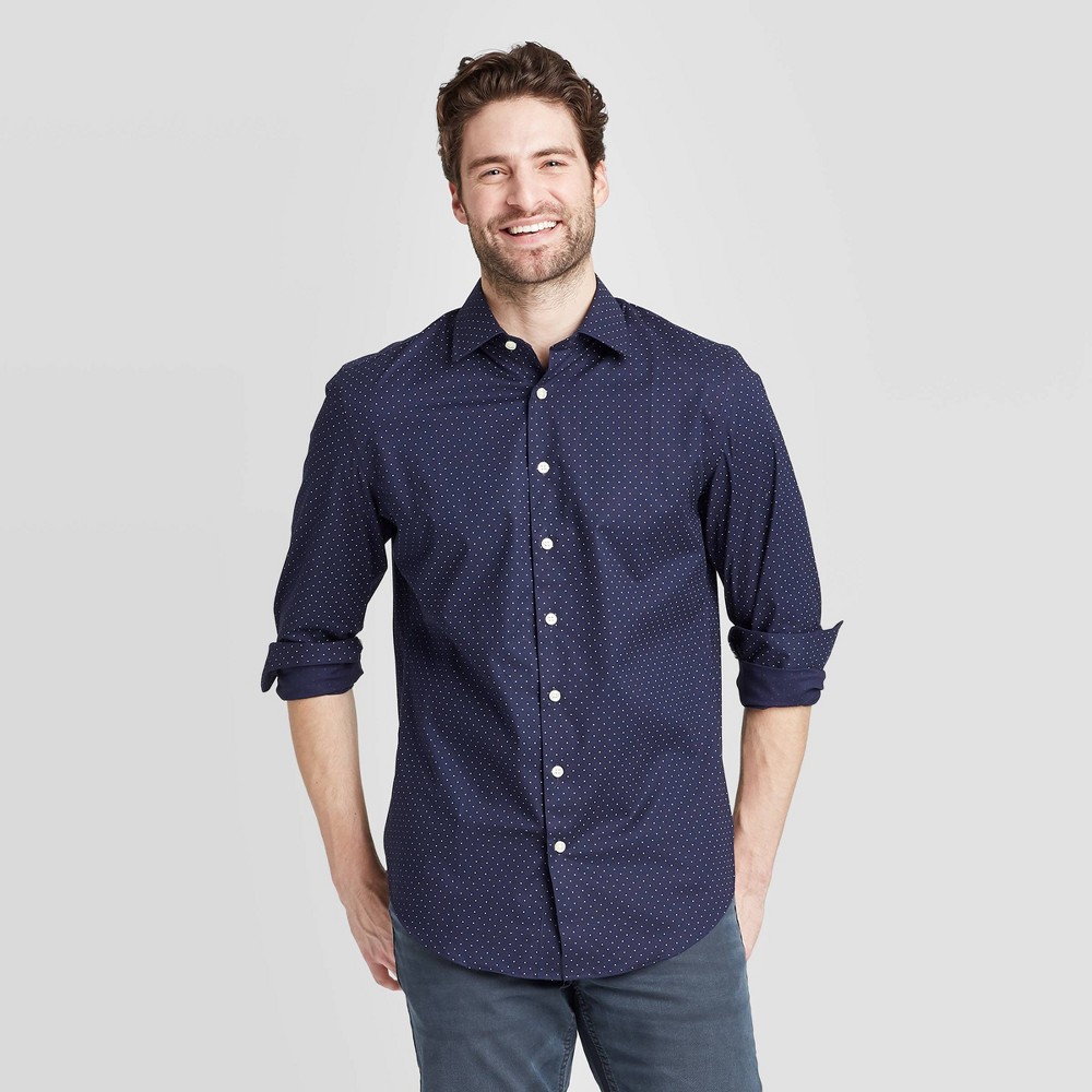 Goodfellow & Co Men's Polka Dot Collared Long Sleeve ButtonDown Shirt (Navy, L) 191906718516 eBay