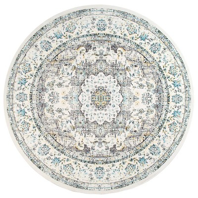 Gray and Beige Round Synthetic Persian Style Area Rug