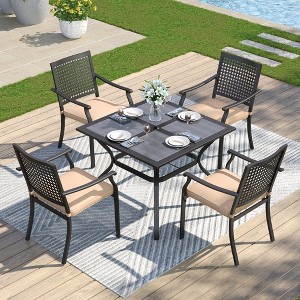 Captiva Designs 5pc Outdoor Patio Dining Set with Mesh Top Square Steel Table and Metal Chairs - 1 of 4