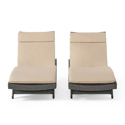 GDFStudio Olivia Rattan Adjustable Gray Chaise Lounges with Cushion(Set of 2)