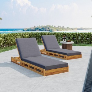 Christopher Knight Home Leeward Outdoor Acacia Wood Adjustable Chaise Lounge with Water-Resistant Cushion (Set of 2) - 1 of 4