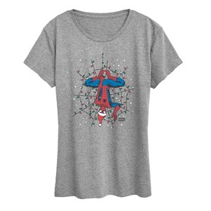 Women's - Marvel - Holiday Lights Spider Man Short Sleeve Graphic T-Shirt - 1 of 3