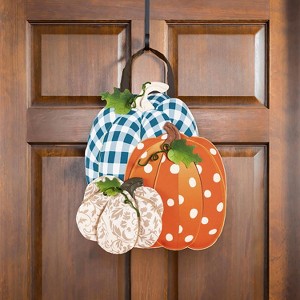 Evergreen Patterned Pumpkin Trio Door Decor - 1 of 3