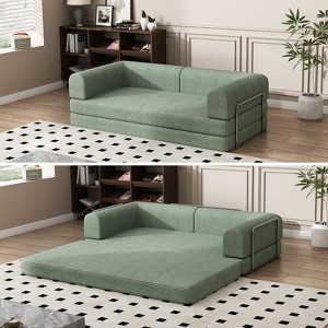 Convertible Corduroy Sleeper Sofa Bed: 3-Seater Futon with King Mattress. No-Assembly Fixed Frame for Living Room, Dorm & Studio. - 1 of 1