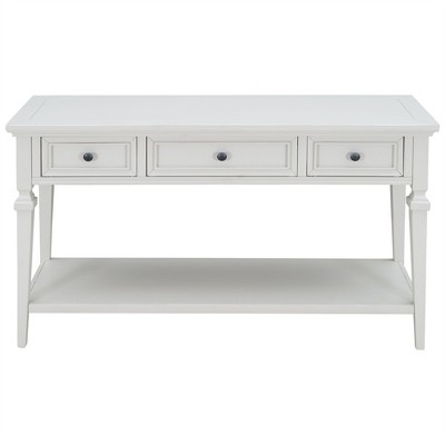 Tramull Retro Console Table with 3 Drawers & Open Shelf, Solid Wood Sofa Table for Entryway & Living Room