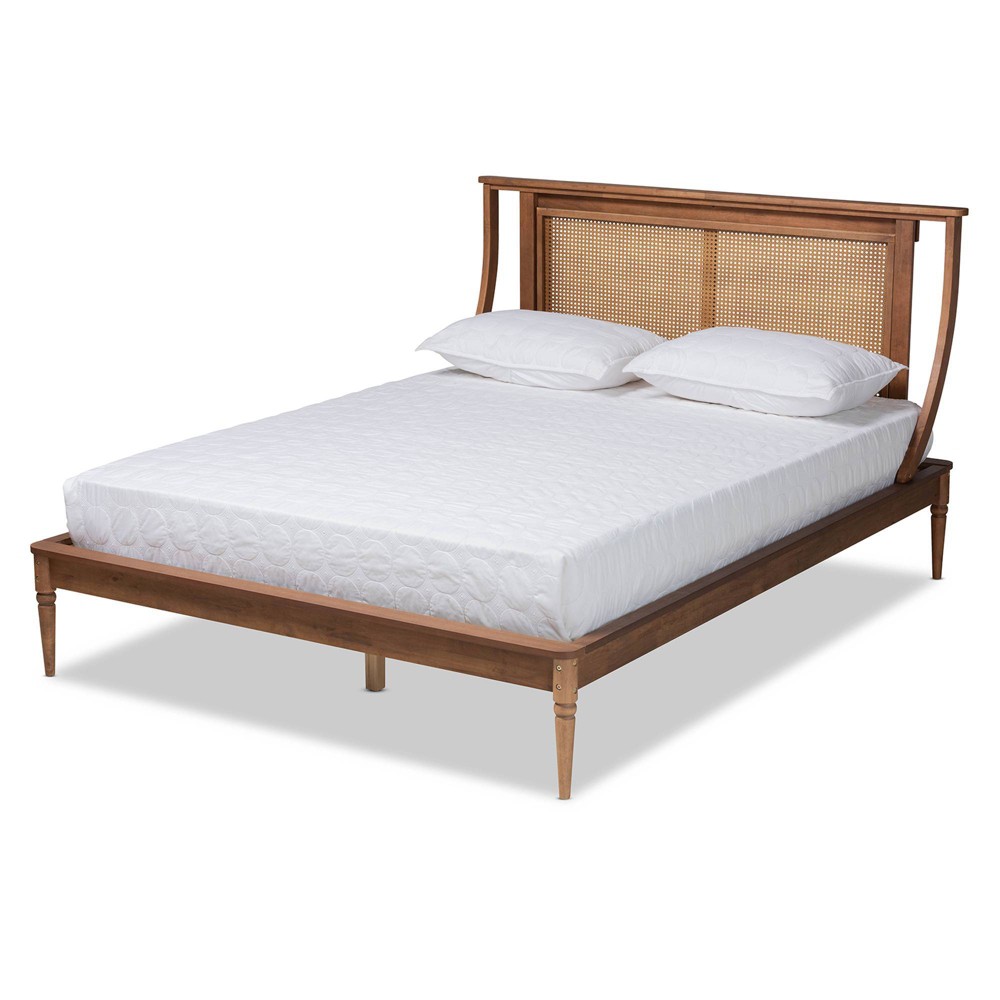 Photos - Bed Frame King Jamila Wood and Synthetic Rattan Platform Bed Walnut Brown - Baxton S