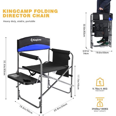 KingCamp Black and Blue Steel Padded Folding Camping Chair with Side Table