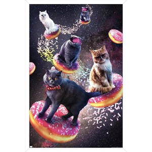 Trends International James Booker - Galaxy Space Cats Riding Donuts Framed Wall Poster Prints - 1 of 4