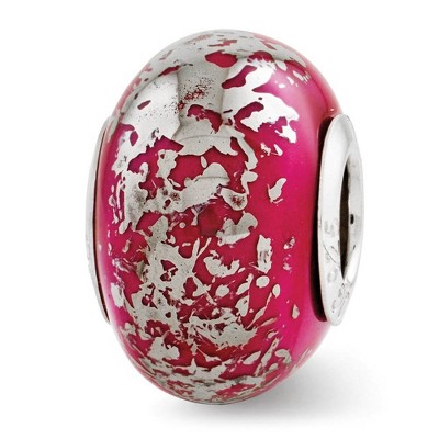 Black Bow Jewelry Dark Pink with Platinum Foil Ceramic and Sterling Silver Bead Charm