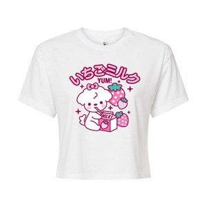 Women's - Instant Message - Strawberry Milk Cropped Graphic T-Shirt - 1 of 4