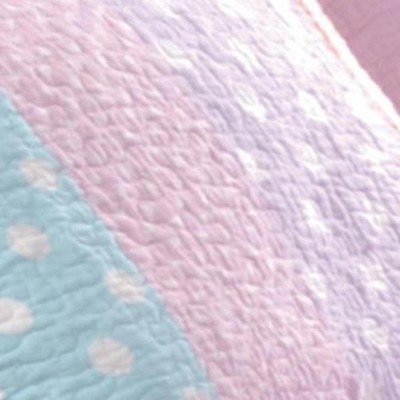 Twin White and Pastel Cotton Reversible Quilt Set