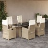 vidaXL 7 Piece Patio Dining Set - Beige PE Rattan Adjustable Recliner Chairs with Cushions and Tempered Glass Table - 2 of 4
