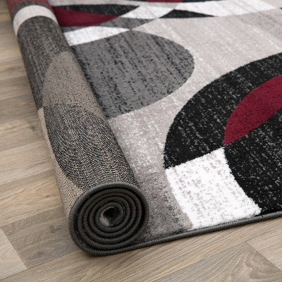 Red and Gray Geometric Circles 6' x 9' Synthetic Area Rug
