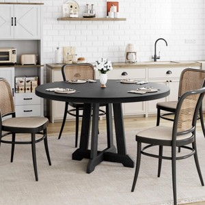 Round Dining Table, 47 Inch Round Dinner Table for 4, Farmhouse Kitchen Table with Wooden Pedestal Base for Home Dining Room - (Only Table) - 1 of 4