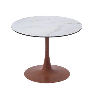 LeisureMod Bristol 27" Round Dining Table – MDF Top with Cherry Steel Pedestal Base, Modern Accent Table for Kitchen, Dining Room & Small Spaces - 1 of 4