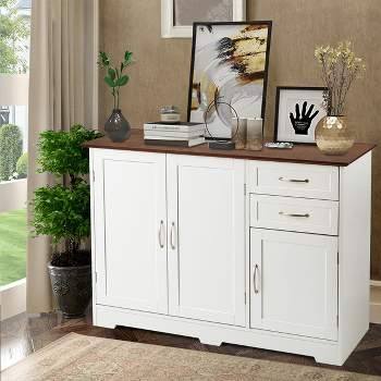 Costway Buffet Sideboard Kitchen Cupboard Storage Cabinet w/ 2 Drawers & 3 Doors White