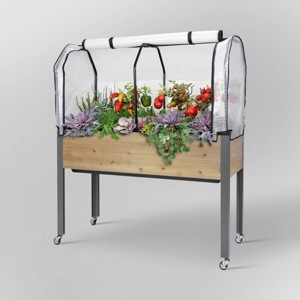 CedarCraft Self-Watering Cedar Planter Rectangular Outdoor Garden Bed Includes Greenhouse & Bug Cover Natural 21"x47"x32": Elevated - 1 of 4