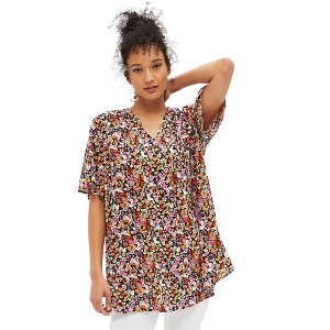 ellos Plus Size Short Sleeve Inverted Pleat Tunic - 1 of 4