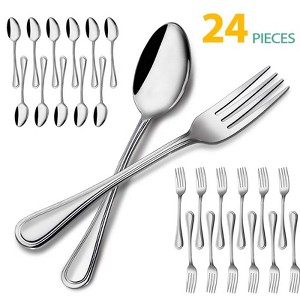 Spoons and Forks Set, 24 pieces Top Food Grade Stainless Steel Forks and Spoons Silverware Set - 1 of 4