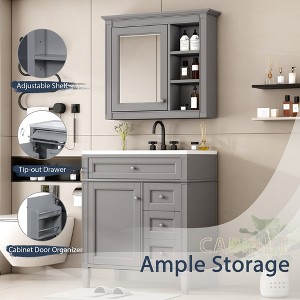 30in Bathroom Vanity With Top Sink, With 2 Drawers, 1 Tip-Out Drawer&1 Storage Cabinet, Modern Freestanding Bathroom Storage Cabinet With Mirror - 1 of 4