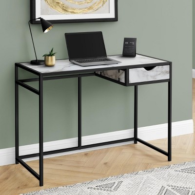 INFURNIC Desks 42"L Modern Computer Desk with Storage Drawer and Slender Metal Frame for Small Office, White, 42.25"*20"*30"
