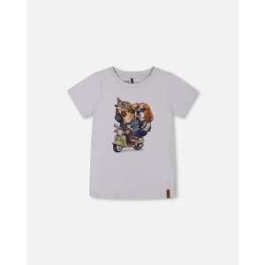 Deux par Deux Boy Organic Cotton Graphic Tee Pale Blue and Puppies - 1 of 4