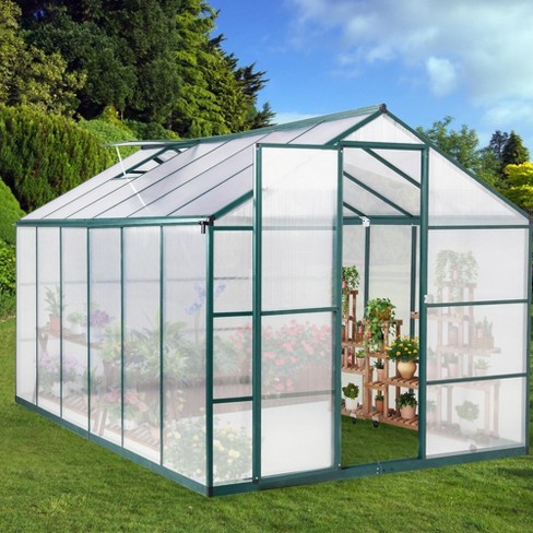 12x8 Ft Greenhouse For Outdoors, Large Walk-in Greenhouse With Roof 