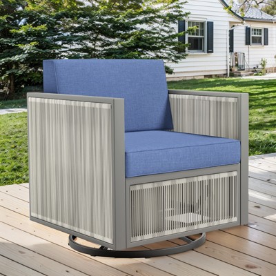 POCASSY Luxury Patio Swivel Glider Rocking Chair, All Weather Round Wicker Rattan Swivel Chair for Porch