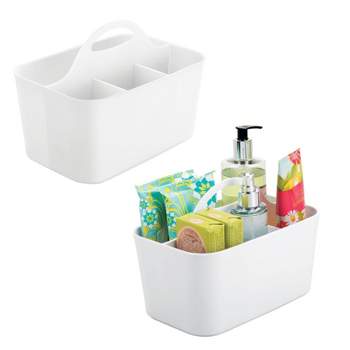Gracious Living Large Plastic Storage Caddy Tote w/2 Compartments w/Handle  Under Sink Organizer for Cleaning Supplies, Crafts, Make-up, White (6 Pack)