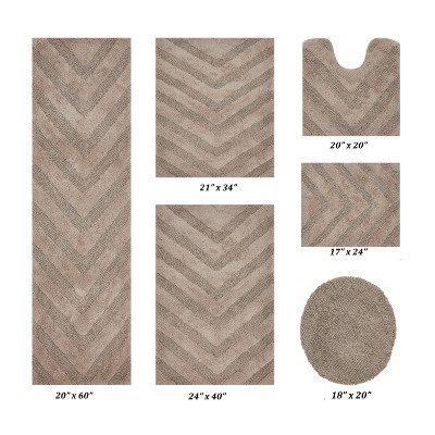 Hugo 6-Piece Bath Rug Set 100% Premium Cotton Tufted Chevron Pattern Bathmats for Bathroom, Super Soft Absorbent Machine Washable
