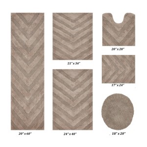 Hugo 6-Piece Bath Rug Set 100% Premium Cotton Tufted Chevron Pattern Bathmats for Bathroom, Super Soft Absorbent Machine Washable - 1 of 4