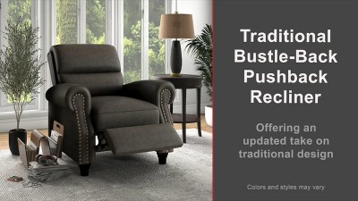 Gray Chenille Bustle-Back Recliner with Nailhead Trim