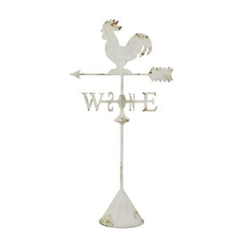 48" Iron Country Cottage Rooster Garden Sculpture White - Olivia & May