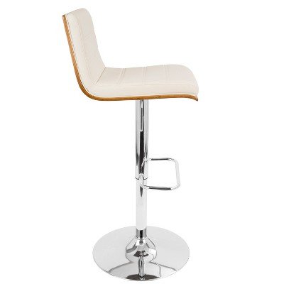 Set of 2 Adjustable Cream Faux Leather and Walnut Barstools