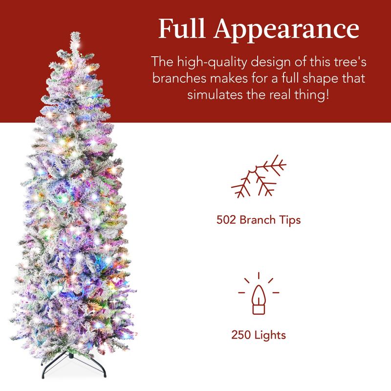 Best Choice Products Pre-Lit Artificial Snow Flocked Pencil Christmas Tree Decoration w/ Multicolor Lights, 5 of 8
