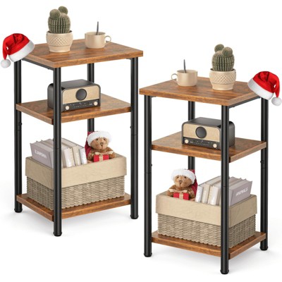 MAYEERTY 3 Layer End Table with Adjustable Height, Small Bedside Table, Storage Shelf, Suitable for Bedroom, Living Room, Office