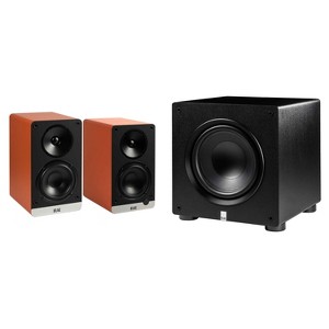 Elac DCB41-OR - Debut ConneX 4.5" Powered Speakers - Orange, Pair and Elac PS350-BK - Varro Premium 12" 350 Watt Powered Subwoofer with Auto-EQ - 1 of 4