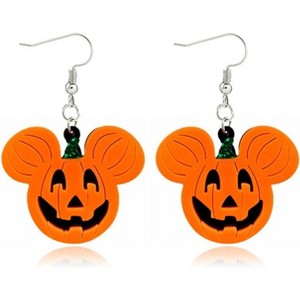 Halloween Skull Dangle Earrings - Glitter Acrylic Pumpkin & Ghost Spirit Party Jewelry - 1 of 4