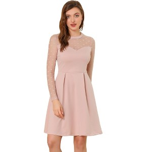 Allegra K Women's Heart Mesh Sheer Long Sleeve Gothic Cocktail Skater Party Dress - 1 of 4
