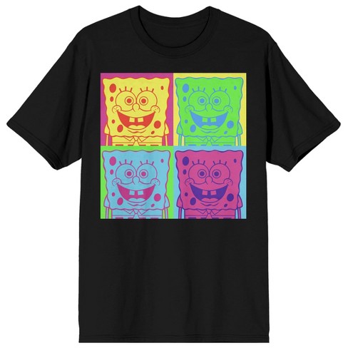 Spongebob Squarepants Neon Squares Crew Neck Short Sleeve Men's Black T-shirt - image 1 of 3